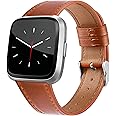 BOTNUW Leather Bands Compatible with Fit bit Versa 2 Bands & Versa Bands & Versa Lite Wristbands, Classic Fit bit Versa SE Replacement Leather Strap for Women Men