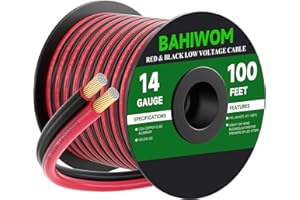 BAHIWOM 14 Gauge Wire 100FT 12V/24V DC Low Voltage Electrical Wire Red & Black 2 Conductors Cable Flexible PVC Jacket Copper 