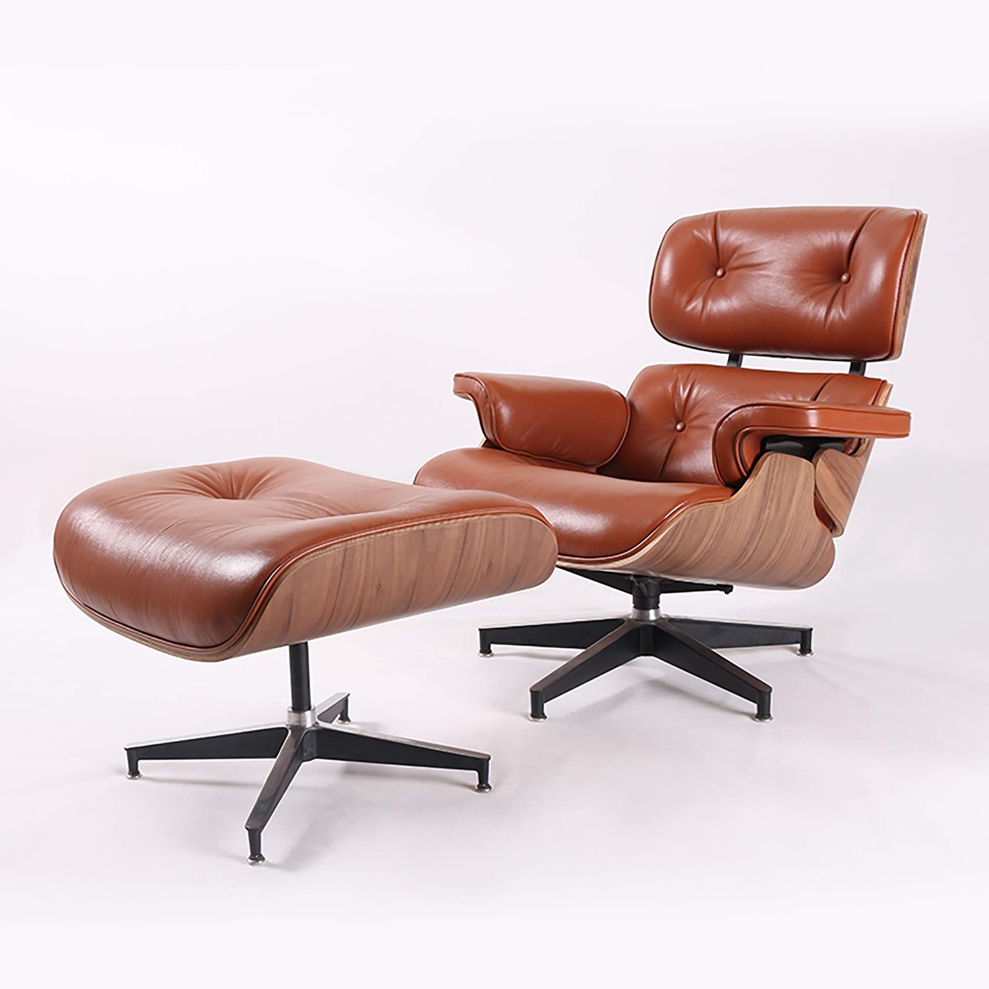 Eames Lounge Chair with Ottoman, Genuine Leather Black Palisander Wood Armchair Recliner Chair with Footrest Stool for Office Living Room (Brown)