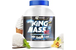 Ronnie Coleman Signature Series King Mass XXL Mass Gainer Protein Powder, Muscle Gainer, 50g Protein, 285g Carbohydrates, 1,400+ Calories, Creatine and Glutamine, 6lb (Vanilla (6 Pound))