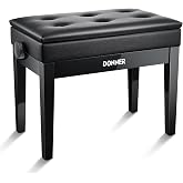 Donner Adjustable Piano Bench with Storage, Solid Wood Keyboard Bench Wooden Piano Bookcase Stool Chair Seat with High-Density Sponges Cushion, Black