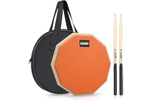 LOLUNUT 12 Inch Silent Drum Pad, Dumb Drum Beginner Rubber Practice Pad, with 5A Drum Sticks & Storage Bag(Orange)