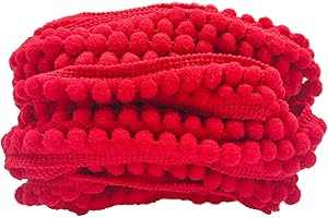 MONIDOOR Mini Pom Pom Trim 8 Yards 5mm Ball Fringe Trim for Sewing Accessory Decoration DIY Crafts (Red 1713)