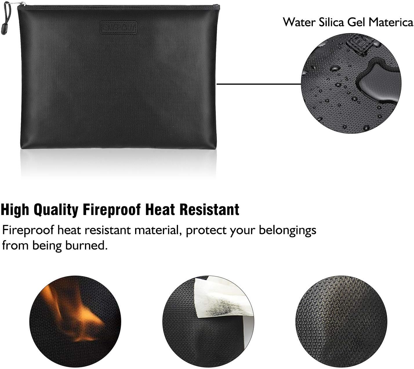 Fireproof Document Bags 2 Packs, 13.4x9.8 Inches Waterproof and Fireproof Money Bag, Fireproof Safe Storage Pouch with Zipper for A4 Document Holder, File, Cash and Tablet - - 