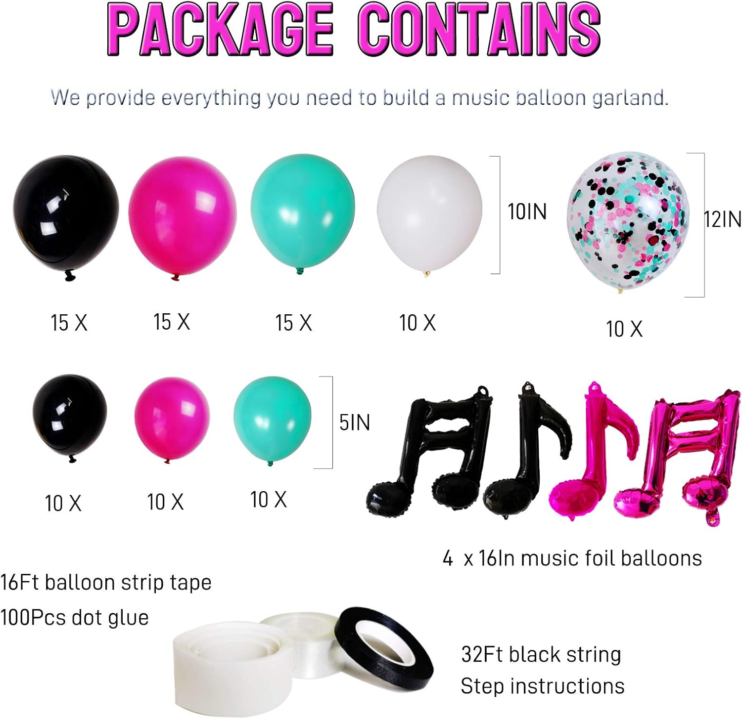 Music Notes Party Decorations, Karaoke Balloon Garland & Arch Kit, White, Rose Red, Seafoam Blue, Black Latex Balloons Confetti Balloon Musical Note Foil Balloon Strip Set for Birthday Party Supplies: Health & Personal Care