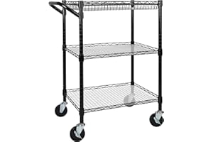 REGILLER 3 Tier Heavy Duty Rolling Utility Cart, 18" D x 30" W x 36.6" H Rolling Carts with Wheels,Commercial Grade Metal Cart with Handle Bar & Shelf Liner,Trolley Serving Storage Cart for Kitchen