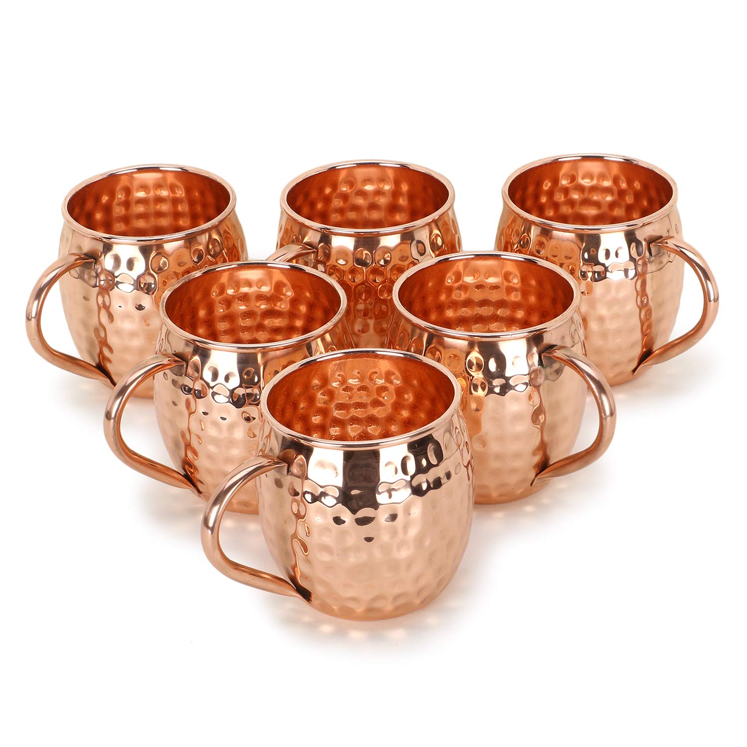 Zap Impex Pure Copper Hammered Barrel Handle Moscow Mule Mugs Ideal for All Chilled Drink Bar or Home Large Gift Set (Pack of 6 pcs)