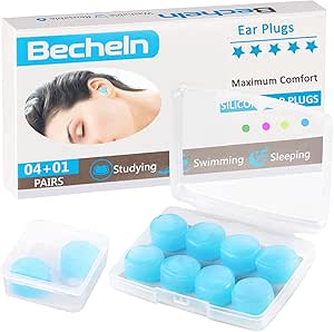 Reusable Silicone Ear Plugs, Waterproof Noise Cancelling Ear Plugs for Sleeping, Shooting, Airplanes, Concerts, Mowing, 22dB Highest NRR