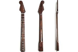 YUEMIYA Premium Zebrawood Electric Guitar Neck for Left Handed Fender ST Reverse Headstock Neck, 22 Frets, 14" Radius, Bone Nut, 10mm Tuner Holes, ST Style Electric Guitar Neck