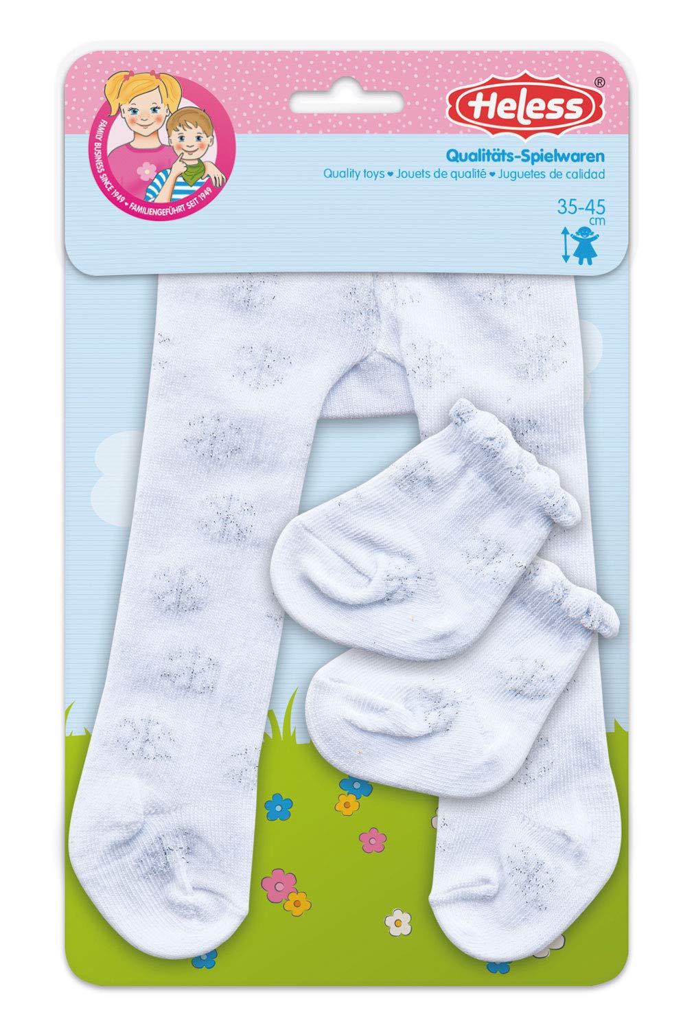 Heless 4781 - Tights with Socks for Dolls, White with Silver Ice Crystals, Size 28-35 cm