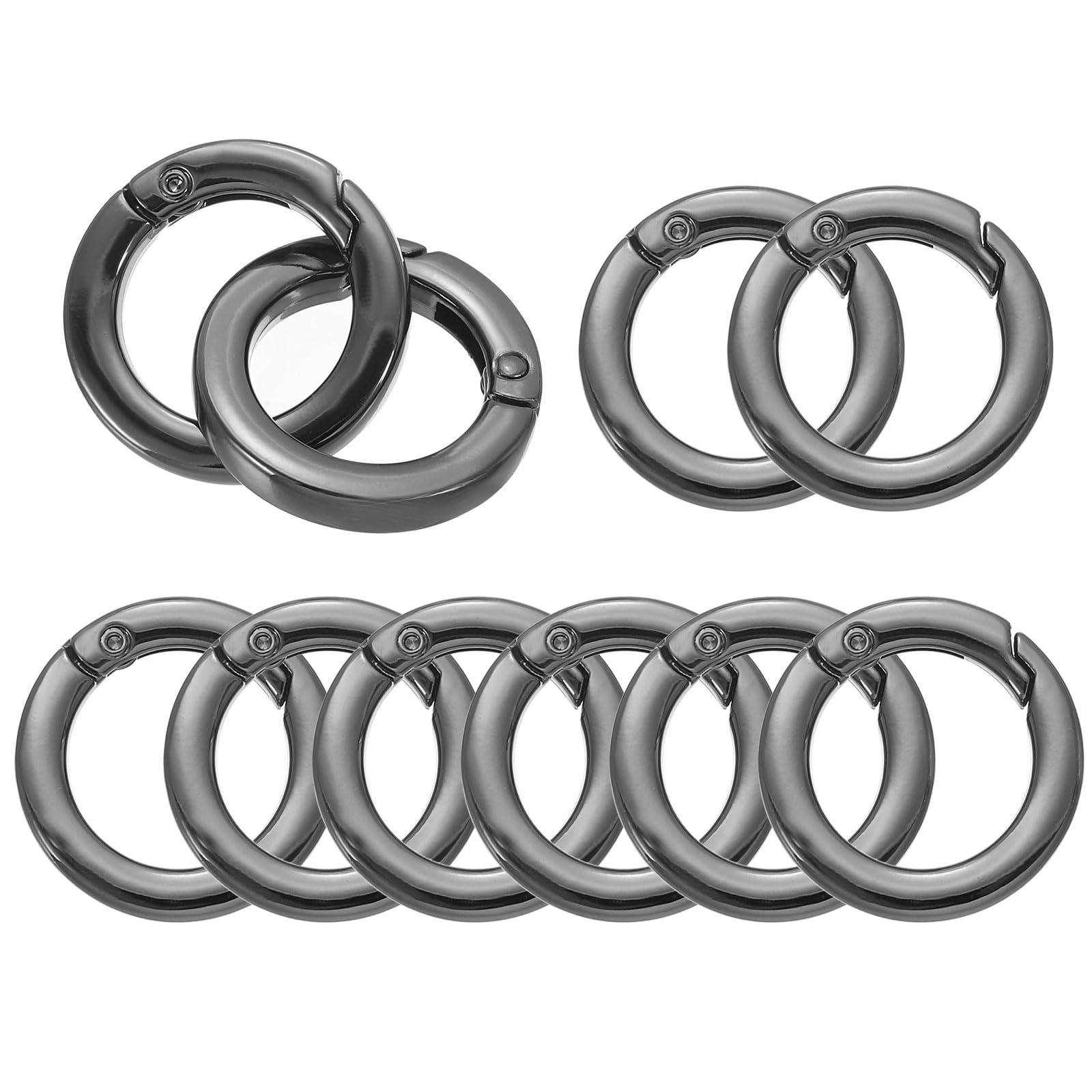 PATIKIL 28mm OD Flat Trigger Spring O Rings, 10 Pack Metal Round Clasp Clip Snap Spring Keyrings Hook Buckle for Purse Handbag Craft Making, Black