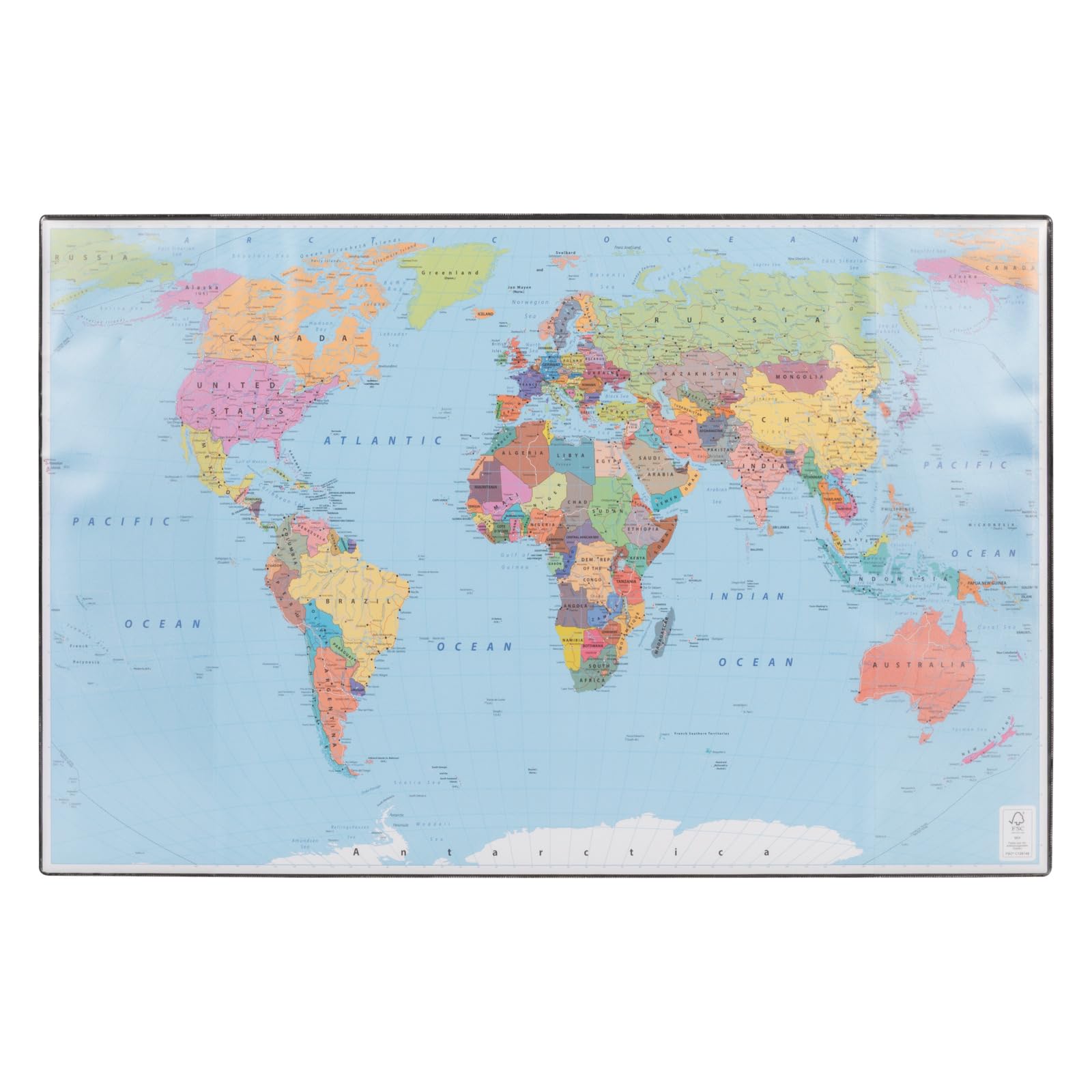 Idena 10447 - Desk pad with two pockets, world map, approx. 58.5 x 38.5 cm, practical accessory for children, youth and study rooms, German version