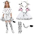 Vegove 4Pcs Girls Cow Costume - Kids Animal Cosplay Dress Up Kits Halloween 100th Day of School Outfits