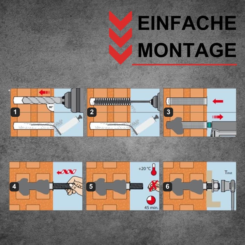 BATIFIX Schwerlast-Montageset I M10x130 Ankerstangen verzinkt + Siebhülsen inkl. Injektionsmörtel und Hutmuttern I Schwerlast-Anker I Schwerlast-dübel (Verzinkter Stahl, M10 x 130 mm) 4