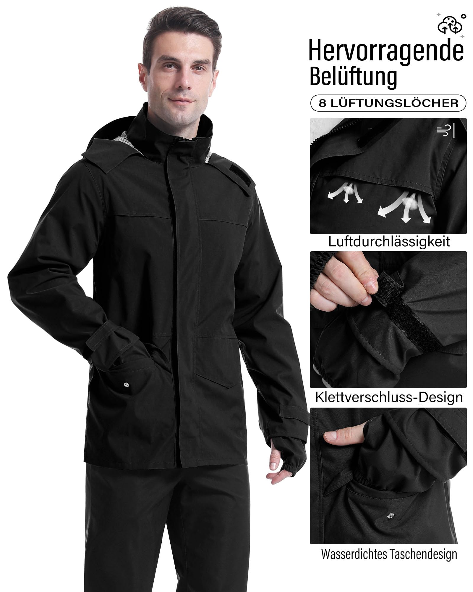 Coutyuyi Herren Regenanzug Wasserdichte Regenjacke Atmungsaktiver Leichter Regenmantel mit Kapuze Geeignete Regenkleidung für Freizeit, Outdoor-Sport, Golf, Wandern（L，Nachthimmel Schwarz） 3