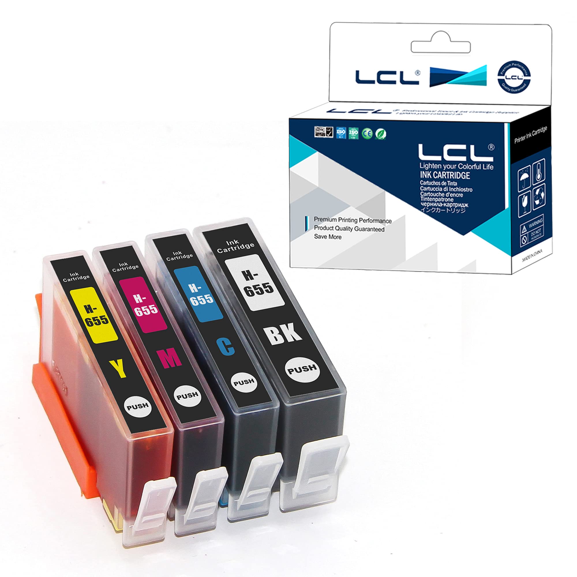 LCL 655XL Ink Cartridge Replacement for HP 655 655XL for HP Deskjet Ink Advantage 3525 4615 4625 5525 6520 6525 (1Black 1Cyan 1Magenta 1Yellow)