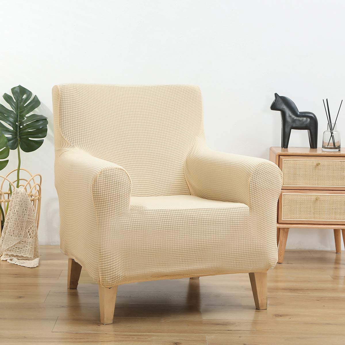 Qelus Banquet Armchair Slipcovers Chair Cover,Tub Chair Covers High Stretchy Sofa Furniture Protector,Removable Couch Covers for Living Room Home Decoration（Beige