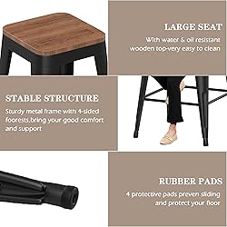 SHINEBOOM Barstools Set of 4 Black Metal Bar Stools