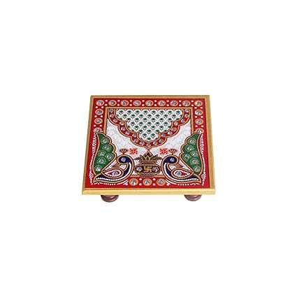 Handicrafts Paradise Marble Pooja Chowki (10.2 cm x 10.2 cm x 2.55 cm)