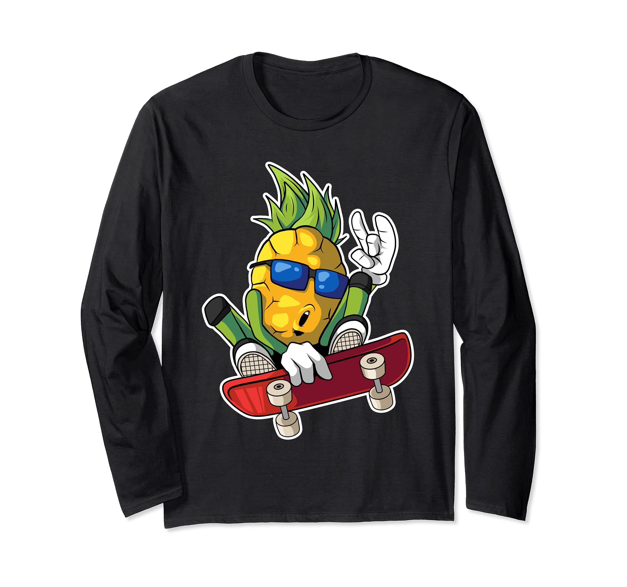 Cool Pineapple Rides Skateboard Funny Skater Long Sleeve T-Shirt