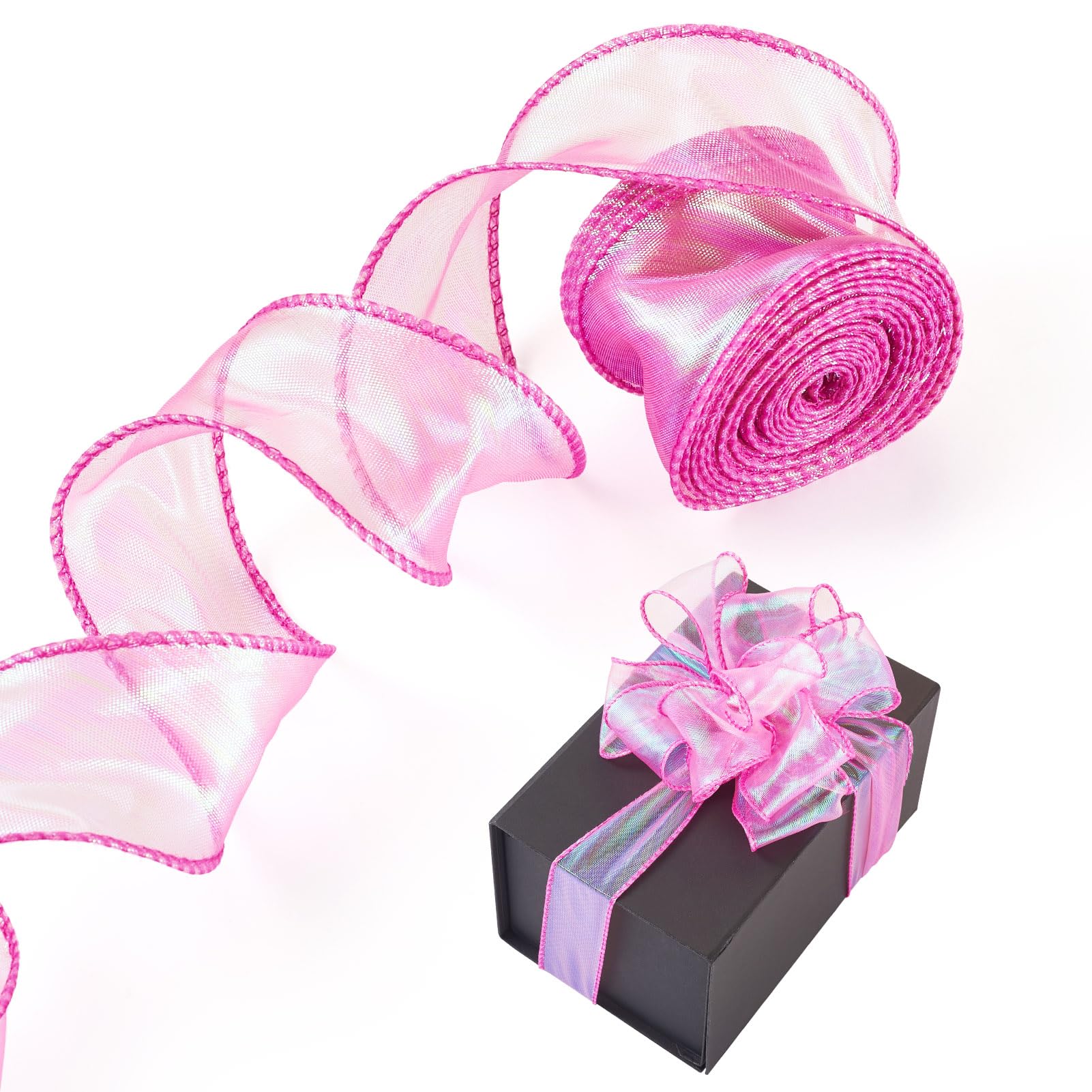 Crafans 10 Yards Iridescent Ribbon Violet Shimmer Sheer Polyester Ribbons Fishtail Chiffon Ribbons Organza Trim Fabric Pearly Ribbons for Bowknot Flower Gift Wrapped