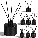 8 PCS Glass Diffuser Bottles,100ml/3.38 oz Essential Oil Jar,Empty Perfume Container with Black Aromatherapy Sticks Use for DIY Replacement Reed Diffuser, Round Matte Black