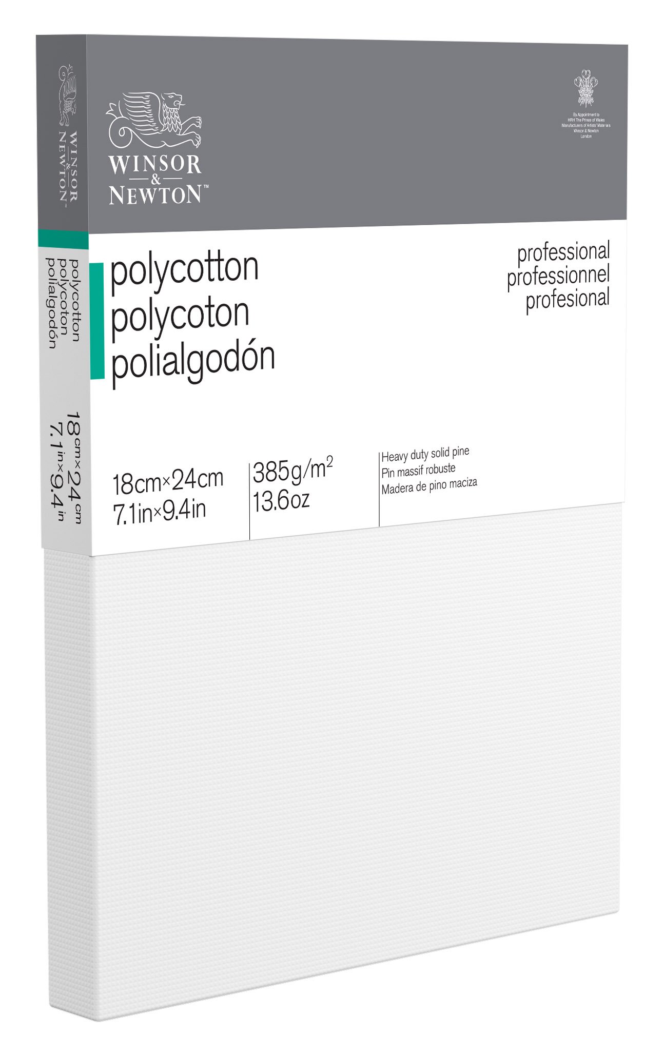 Winsor & Newton 6206007 Professional Stretcher Frame Made of Polycotton 385 g/m² Triple Primed Medium Grain Ideal for Oil and Acrylic Paints 18 x 24 cm