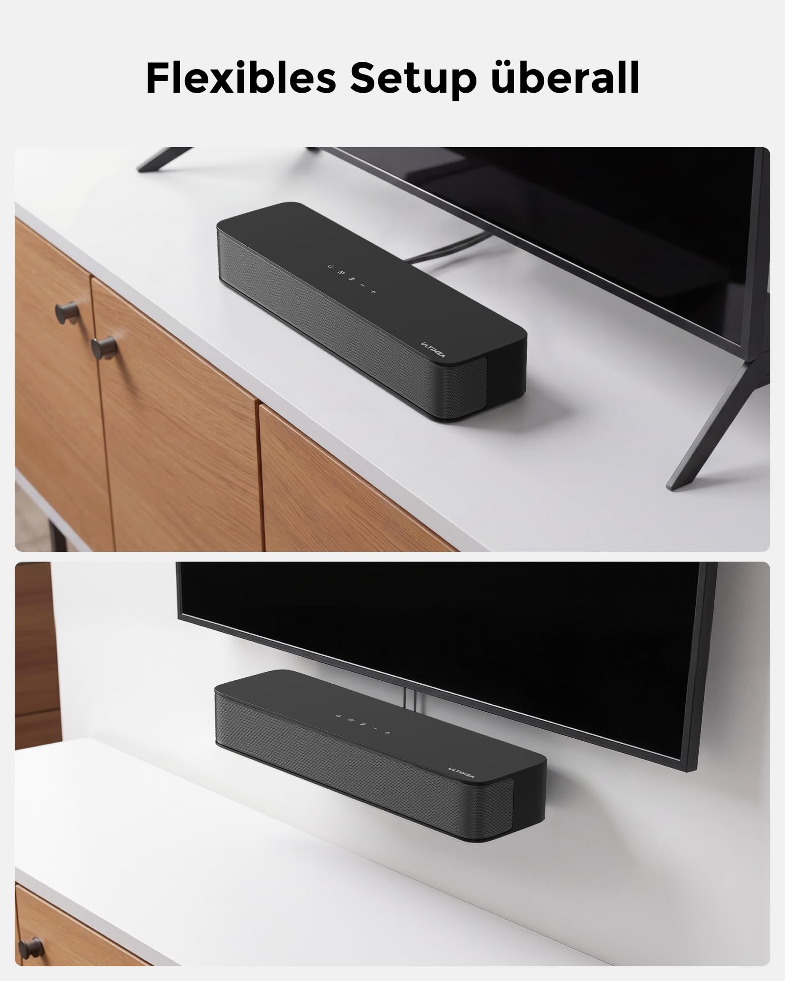 ULTIMEA 2.1 Soundbar für TV Geräte mit integriertem Subwoofer, APP-Steuerung, 132W All-in-One PC Soundbar für Gaming, TV Lautsprecher mit Verstellbarem Bass, Bluetooth® 5.4, Opt/AUX, Poseidon M20 Pro 5