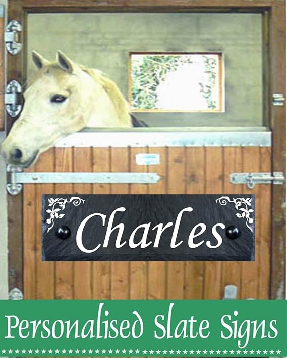 PERSONALISED SLATE STABLES SIGN HORSE NAME SIGN FOR STABLE DOOR 12 X 4