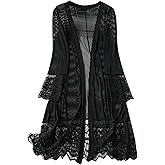GORGLITTER Women's Plus Size Lace Long Cardigan Kimono Fall Trendy Long Sleeve Open Front Light Weight Cardigans 2025