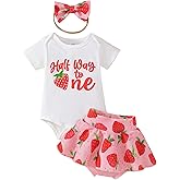 ADXSUN Baby Girl Half Birthday Outfit Half Way to One Romper+Skirt Shorts+Headband Cake Smash Clothes Set