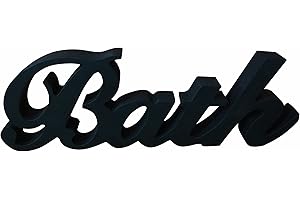 CVHOMEDECO. Rustic Vintage Wooden Words Sign Free Standing Bath, Bathroom/Home Wall/Door Decoration Art (Black 2)