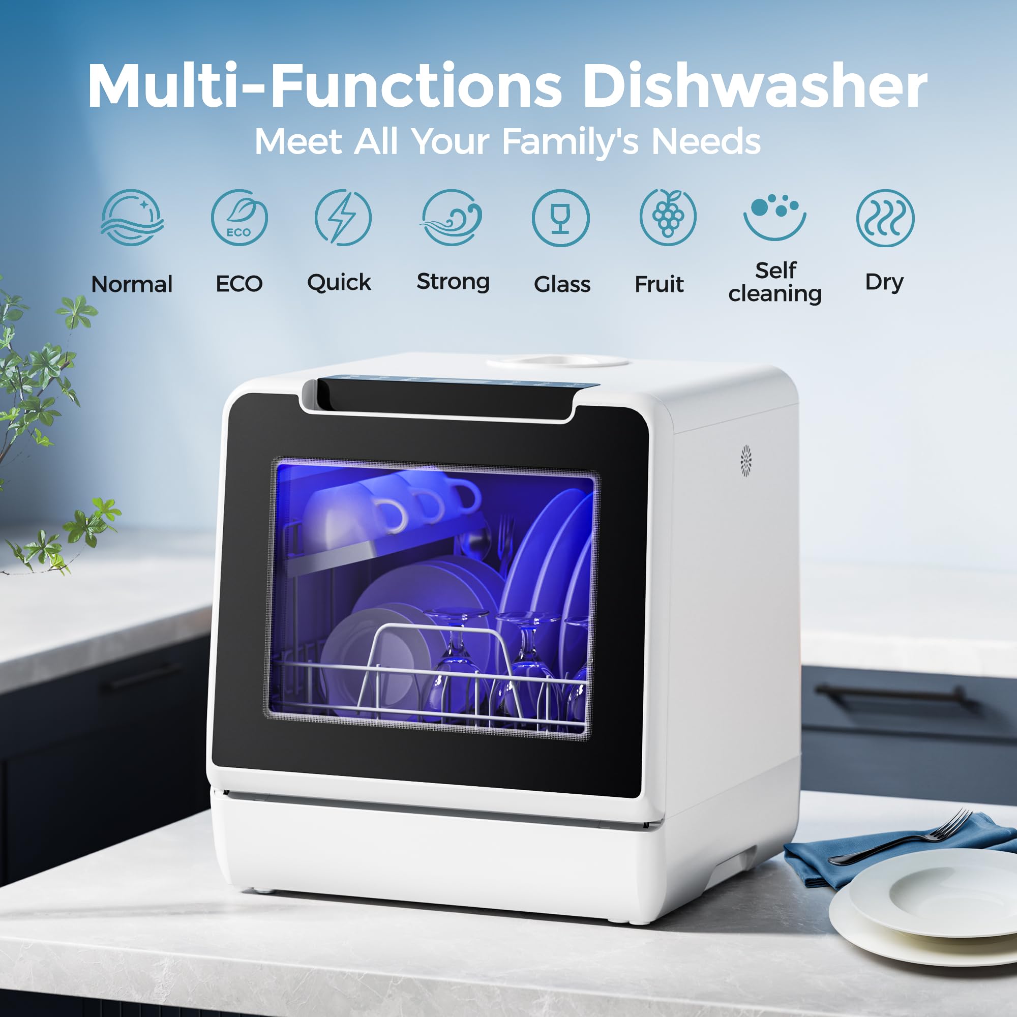 EUHOMY Countertop Dishwasher Portable, 8 Programs Mini Dishwasher with 5L Built-in Water Tank and Inlet hose, No Hookup Needed, Dish Washer with Self Clean/Baby Care/Air Dry, for Apartments & RVs