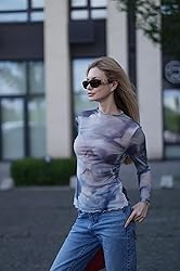 Zeagoo Ladies Mesh Sheer See Through Mockneck Top