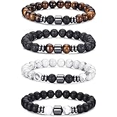 RANKEEF Mens Beaded Bracelets Set 8MM Tiger Eye Lava Stone Stretch Natural Stone Men's Bead Bracelet Mens Bracelet