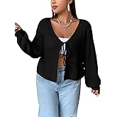 Women's Plus Size Cardigan Hollow Out Open Knit Sweater Ladies Front Tie Shrug, L-4XL