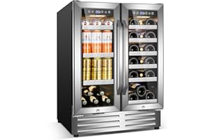 Velivi 24 Inch Beverage Refrigerator Undercounter, Dual Zone Wine and Beverage Cooler, Large Capacity for Beer Wine Drink with Built-In Warm Light, Ideal for Home Kitchen Bar Office