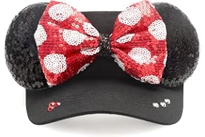 GRAWILLE Adult Size Mouse Ears Visors for Women, Adjustable Sun Visor Hat Baseball Cap with Sequin Mouse Ears Bow for Theme Park Decor