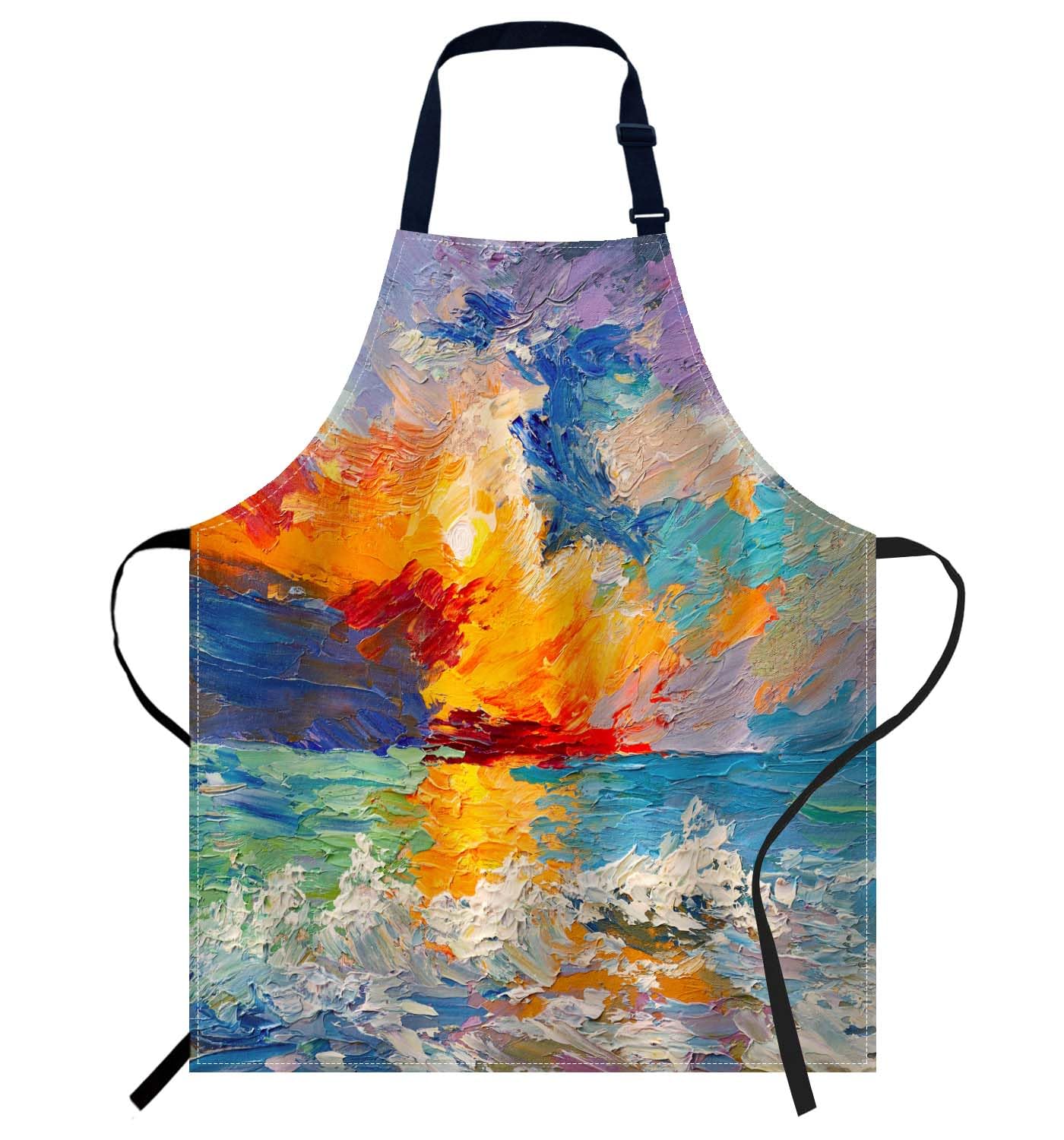 Smooffly Oil Painting of the Sea Apron Chefs Apron, Cooking and Baking Apron for Men and Women, Kitchen Aprons, Butchers Apron, BBQ & Catering Bibs