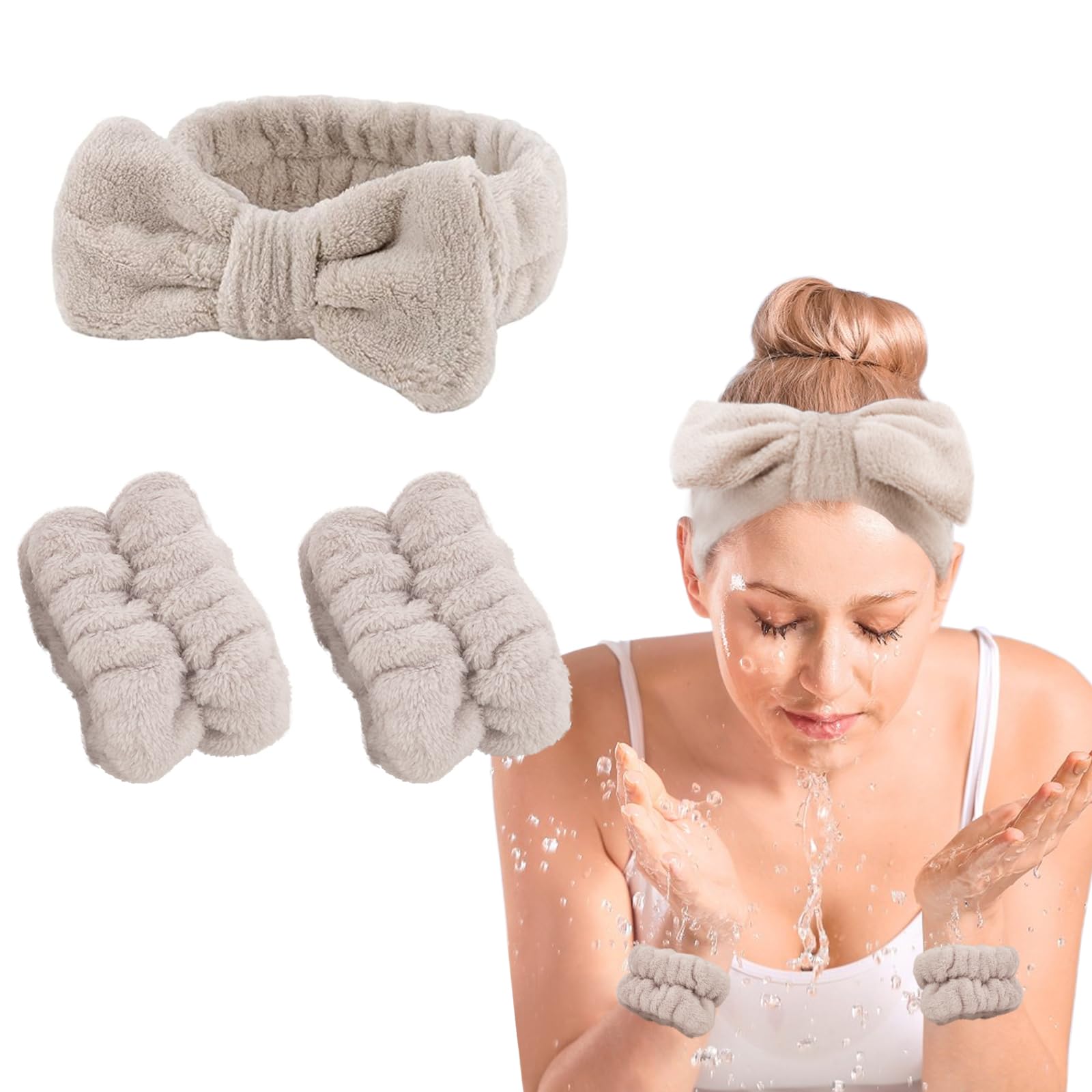 OWITER Skincare Headband and Wristbands Make Up Headband Wrist Bands for Face Washing Spa and Wristband Set Face Wash (Curry, 1) — image 1