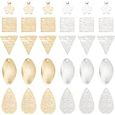 PH PandaHall 60pcs 24K Gold Plated Stamping Blanks 925 Silver Plated Blank Tag Pendants 5 Style Square Triangle Stamping Tag Pendants for Earring Bracelet Necklace Jewelry Keychain DIY Craft Making