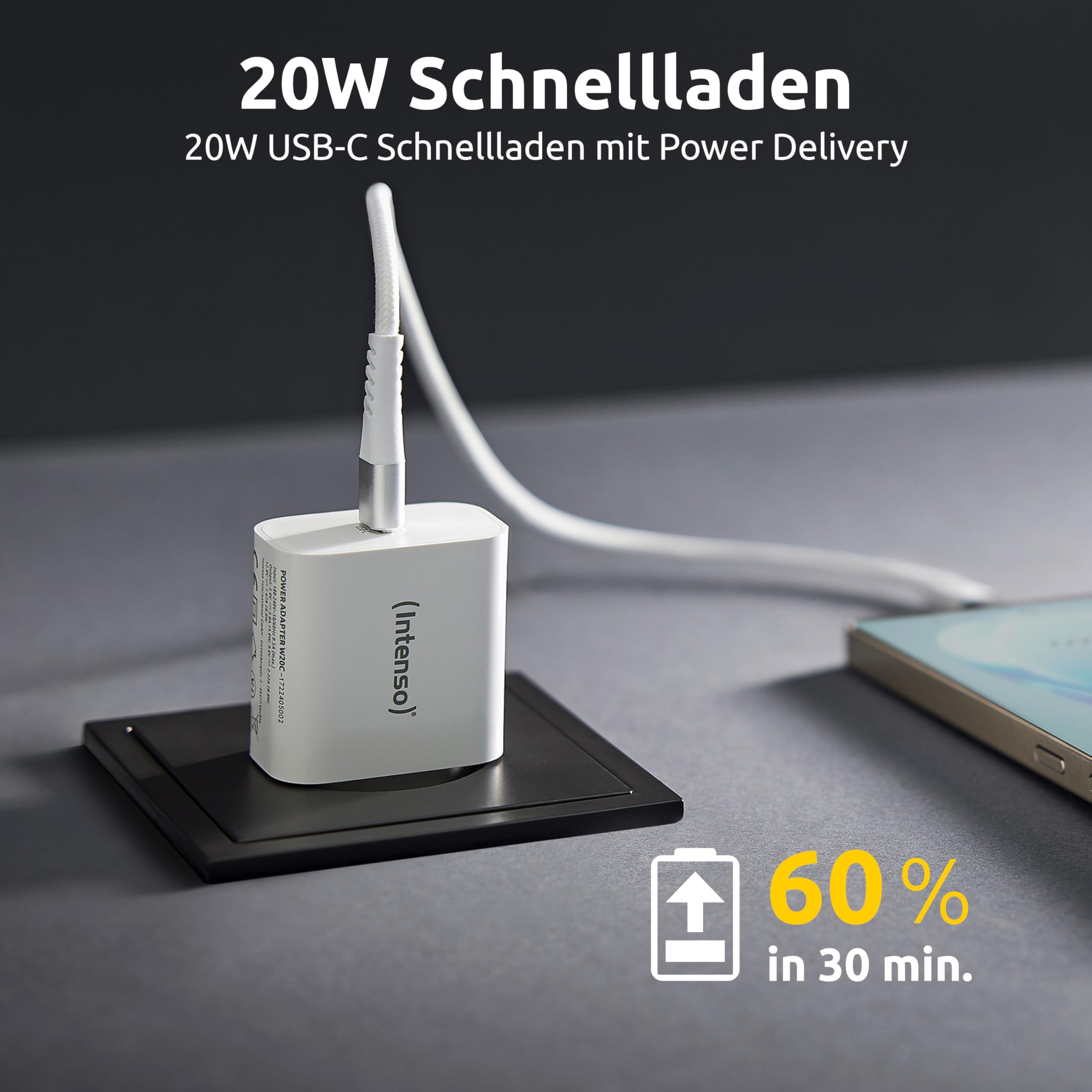 Intenso 20W USB-C Ladegerät mit Power Delivery (PD 3.0) & PPS – Schnellladegerät mit EU-Stecker – USB-C Netzteil kompatibel mit iPhone 15/16/17, Samsung Galaxy, Google Pixel, weiß 2