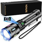 Voylite Flashlights High Lumens Rechargeable 5000mAh with LCD Power Display, Super Bright 100000 Lumen Flashlight, IPX7 Waterproof, 3 Modes & Zoomable (1500m), Belt Clip for Camping, Hiking, Emergency