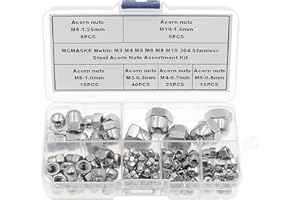 MCMASKE Metric M3 M4 M5 M6 M8 M10 304 Stainless Steel Cap(Acorn) Nuts Assortment Kit