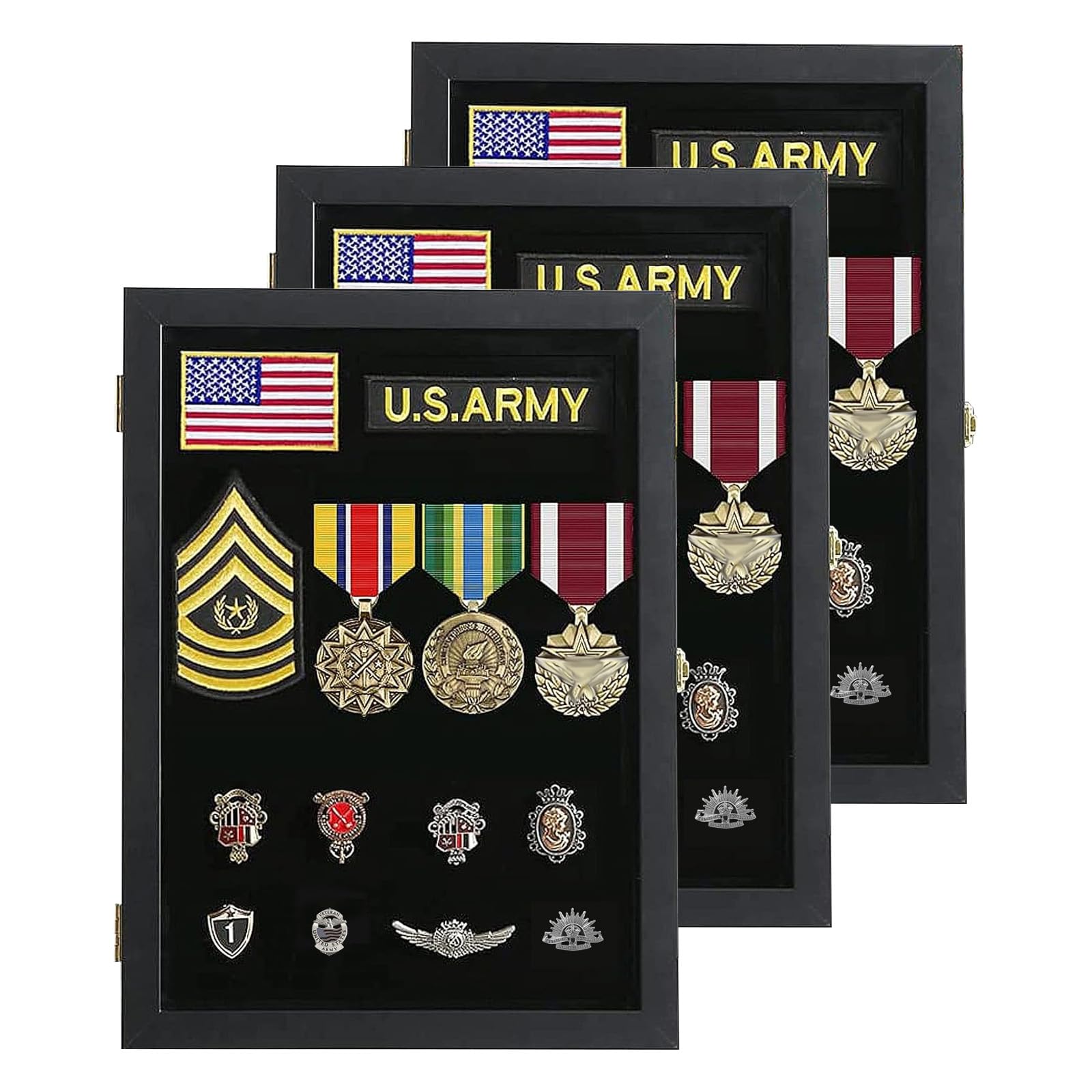VERANI 14x19 Pin Display Case 3 Pack - Pin Collection Display with Uv Protection Acrylic Door for Military Medals, Beach Tags, Jewelry Pins, Pin Gift, Insignia Ribbons, Pin Enthusiast Collectibles Image