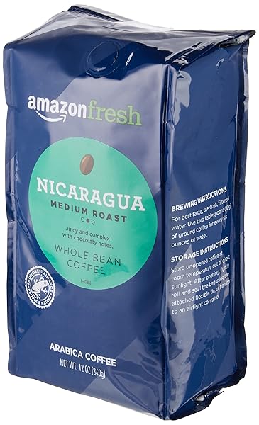 AMAZON FRESH, NICARAGUA WHOLE BEAN COFFEE, MEDIUM ROAST, 12 OZ
