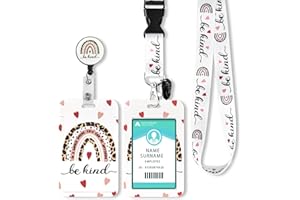 HINSLY Be Kind ID Badge Holder with Lanyard, Retractable Badge Holders Reels with Lanyards Adjustable, for Women Kids Teacher Nurses Doctor Student