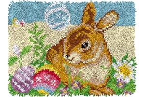 Ylkgogo Latch Hook Kits for Adults/Kids Crocheting Rug Pre-Printed Rabbit Canvas Embroidery Tapestry Needlework Home Decor 20.5" X 15"