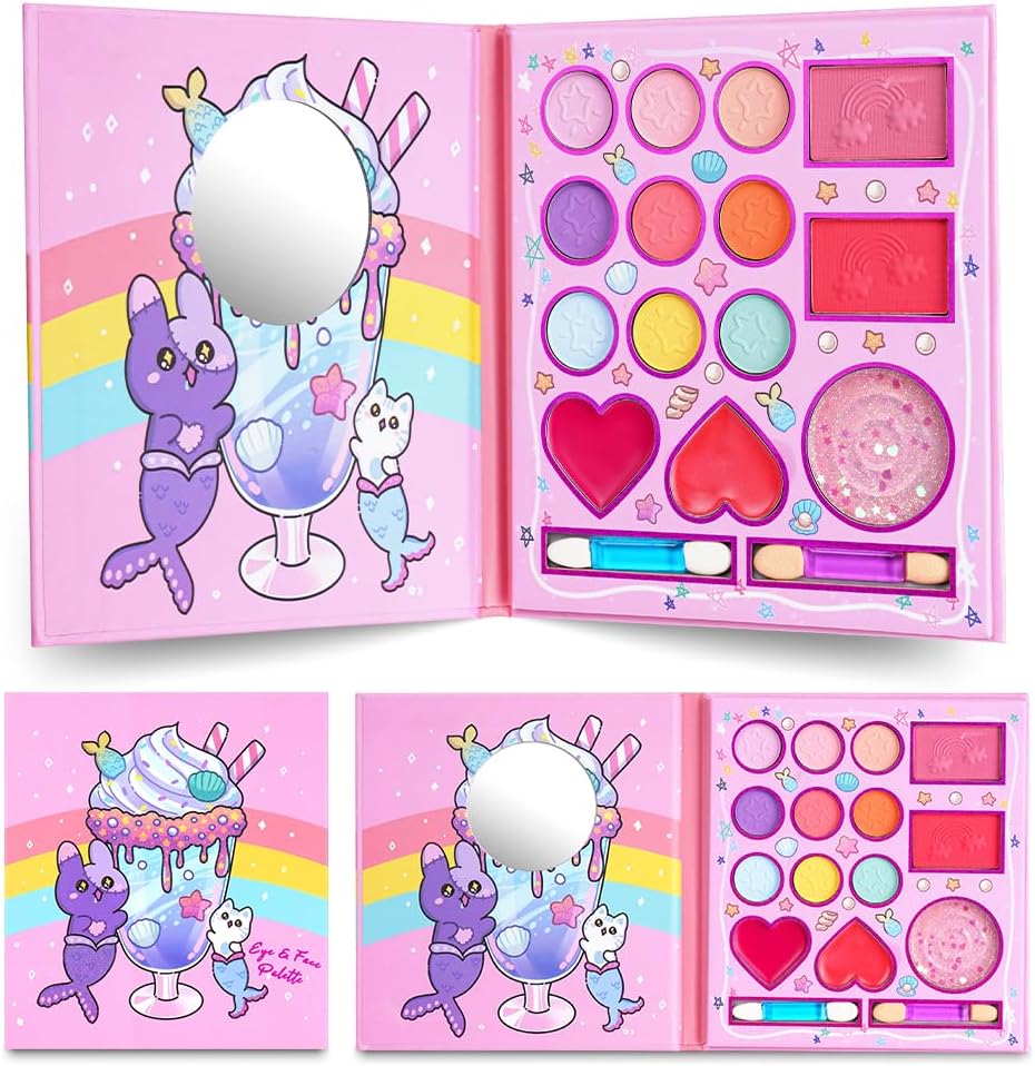 Aomig 14 Colors Kids Makeup Set for Girls Non-Toxic Washable with Mirror