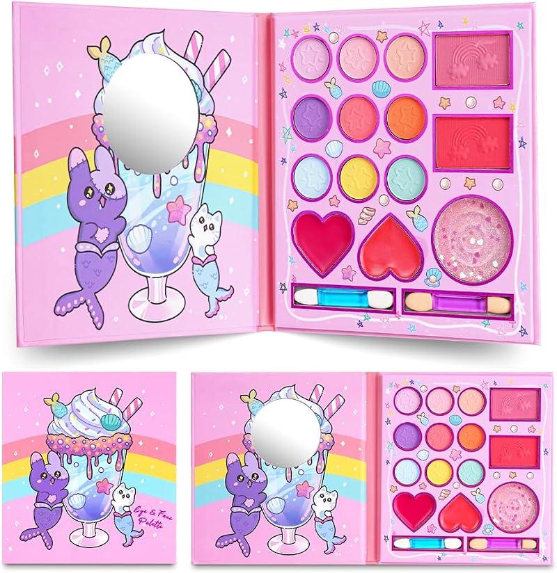 Aomig 14 Colors Kids Makeup Set for Girls Non-Toxic Washable with Mirror
